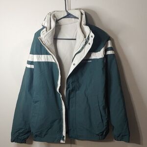 VTG Tommy Hilfiger 3-in-1 Jacket Men's Green and White Hidden Hood Coat Size M